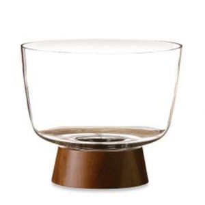 New In Box American Atelier Madeira Large Serving Glass Bowl on Acacia Wood Base